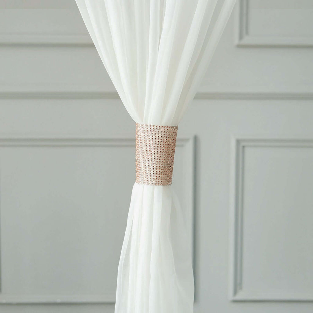 4 Pack Rose Gold Rhinestone Mesh Velcro Backdrop Curtain Bands, Large Chair Sash Clip Tie Backs - 5"X10" - Bell Racket Store