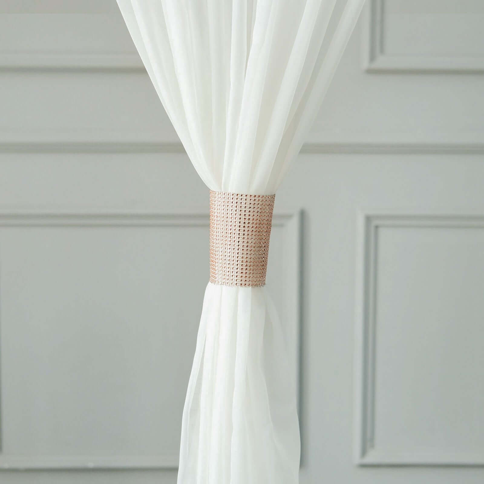 4 Pack Rose Gold Rhinestone Mesh Velcro Backdrop Curtain Bands, Large Chair Sash Clip Tie Backs - 5"X10" - Bell Racket Store