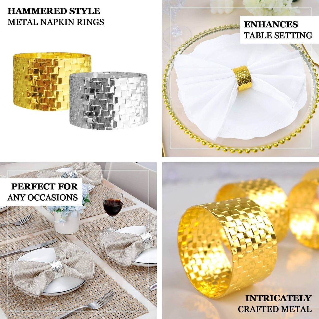 4 Pack Shiny Gold Basket Weave Napkin Rings, Metallic Napkin Holders - Bell Racket Store
