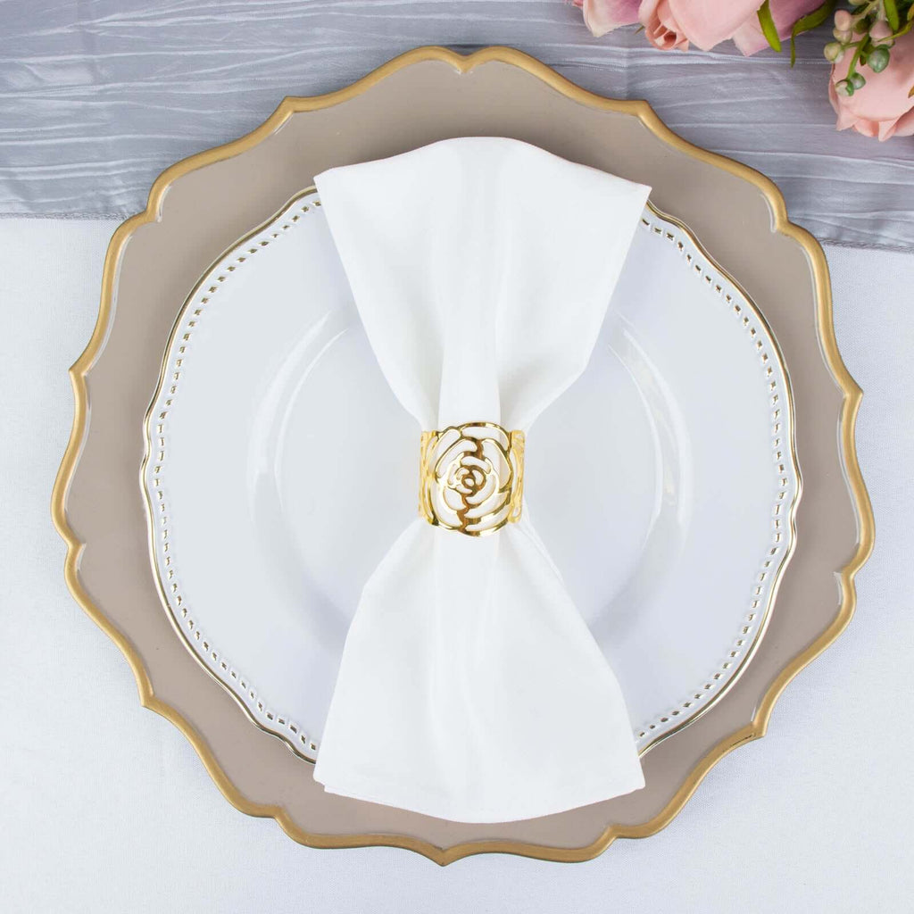 4 Pack Shiny Gold Laser Cut Rose Round Metal Napkin Rings, Decorative Flower Napkin Holders - Bell Racket Store