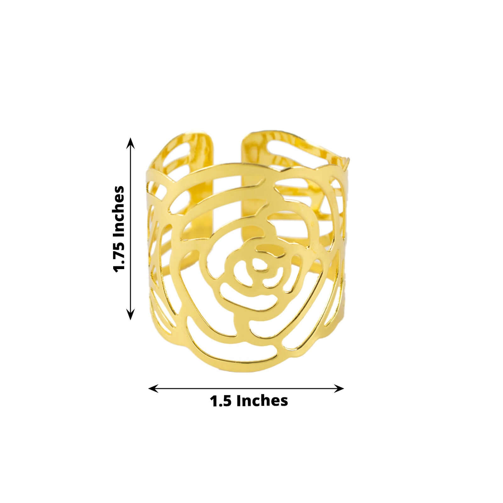 4 Pack Shiny Gold Laser Cut Rose Round Metal Napkin Rings, Decorative Flower Napkin Holders - Bell Racket Store