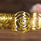 4 Pack Shiny Gold Laser Cut Rose Round Metal Napkin Rings, Decorative Flower Napkin Holders - Bell Racket Store