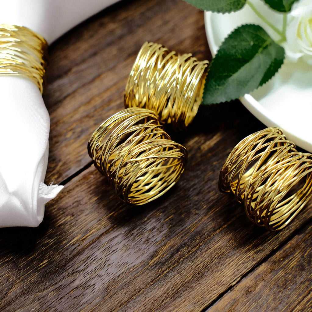 4 Pack Shiny Gold Metal Wire Paper or Cloth Linen Napkin Rings - Bell Racket Store