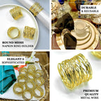 4 Pack Shiny Gold Metal Wire Paper or Cloth Linen Napkin Rings - Bell Racket Store