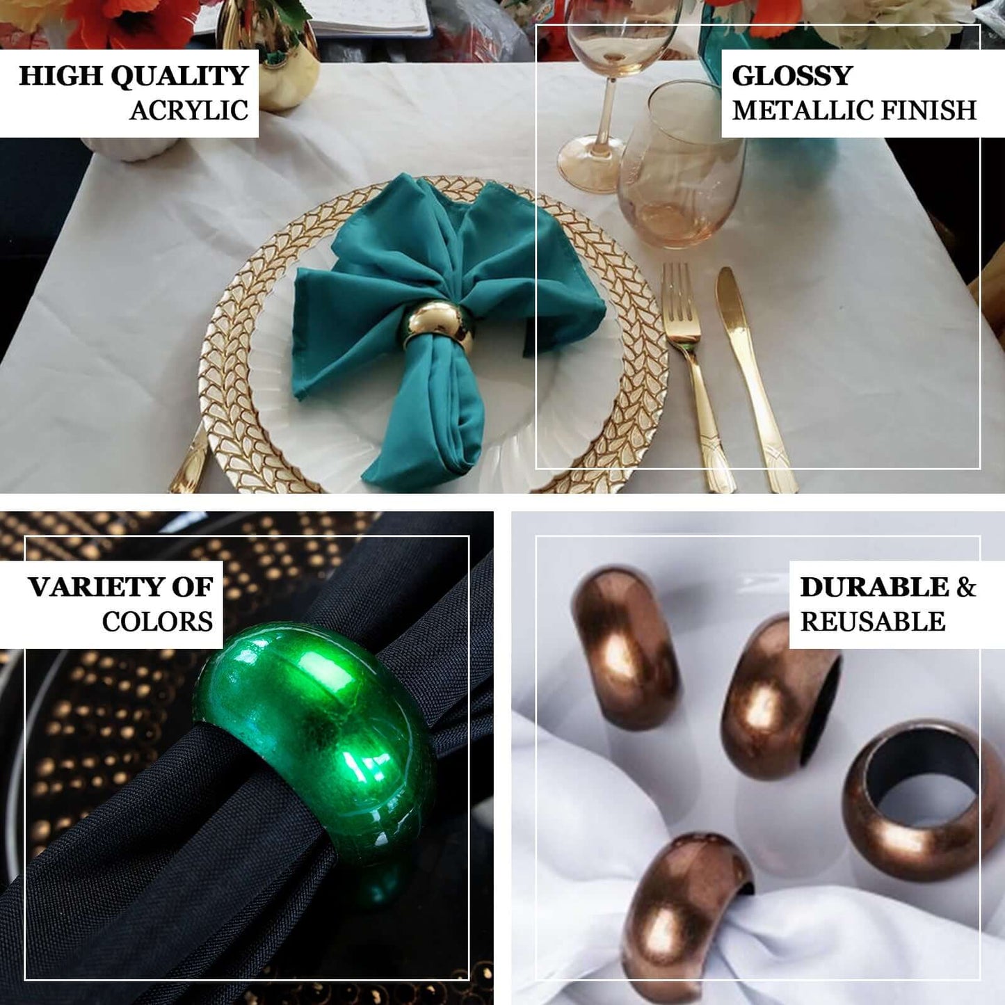 4 Pack Shiny Metallic Black Acrylic Napkin Rings - NestOCart