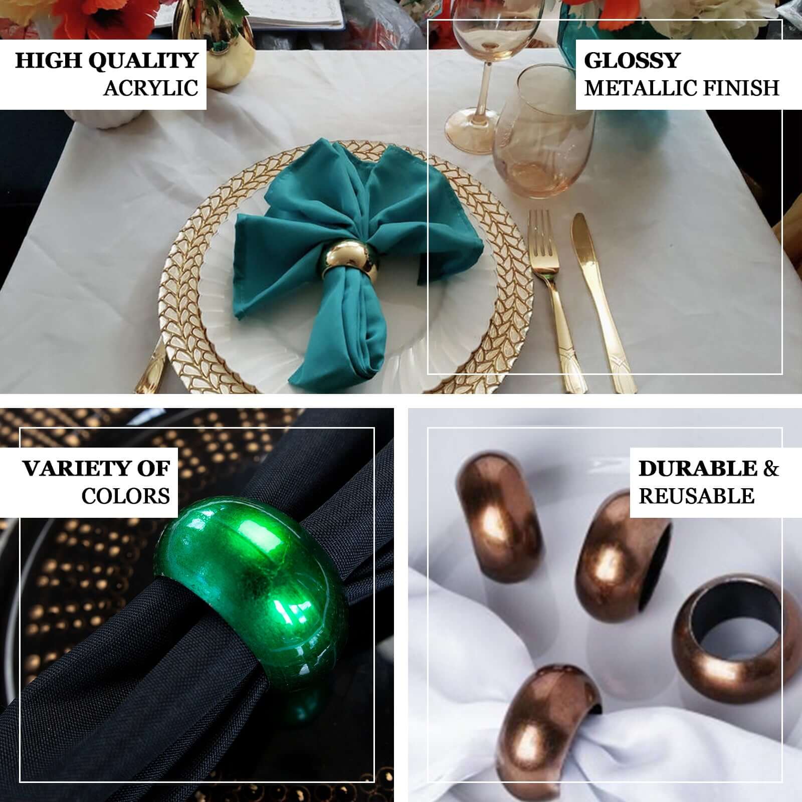 4 Pack Shiny Metallic Gold Acrylic Napkin Rings - NestOCart