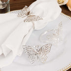 4 Pack Silver Metal Butterfly Napkin Rings, Decorative Laser Cut Cloth Napkin Holders - Bell Racket Store