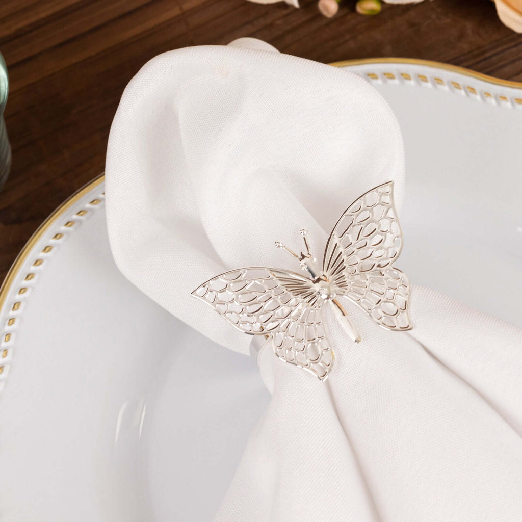 4 Pack Silver Metal Butterfly Napkin Rings, Decorative Laser Cut Cloth Napkin Holders - Bell Racket Store