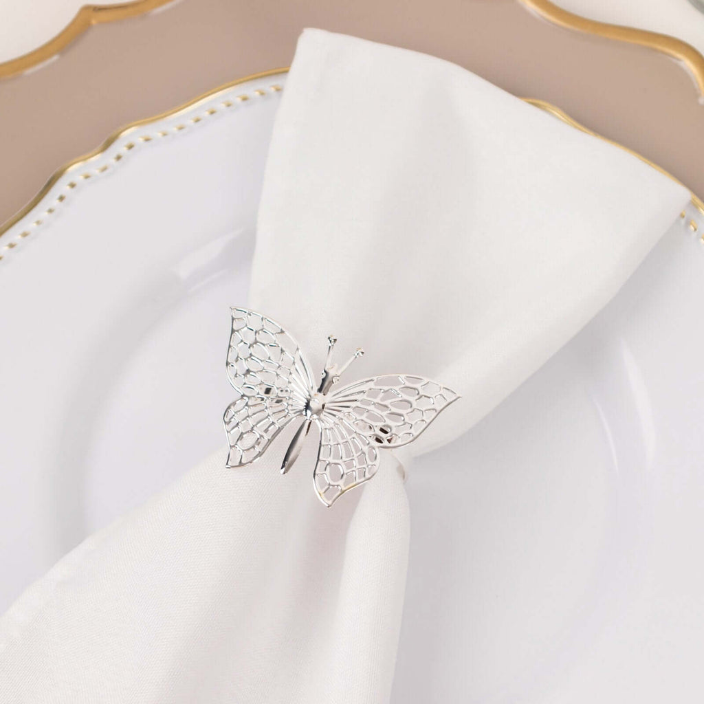4 Pack Silver Metal Butterfly Napkin Rings, Decorative Laser Cut Cloth Napkin Holders - Bell Racket Store