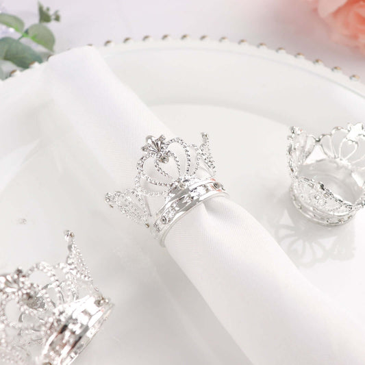 4 Pack Silver Metal Crown Rhinestone Napkin Rings, Royal Bling Napkin Holders - Bell Racket Store