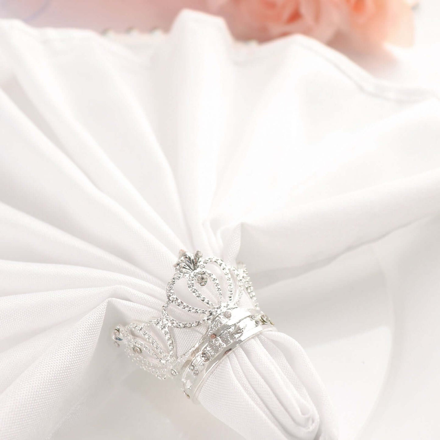 4 Pack Silver Metal Crown Rhinestone Napkin Rings, Royal Bling Napkin Holders - Bell Racket Store