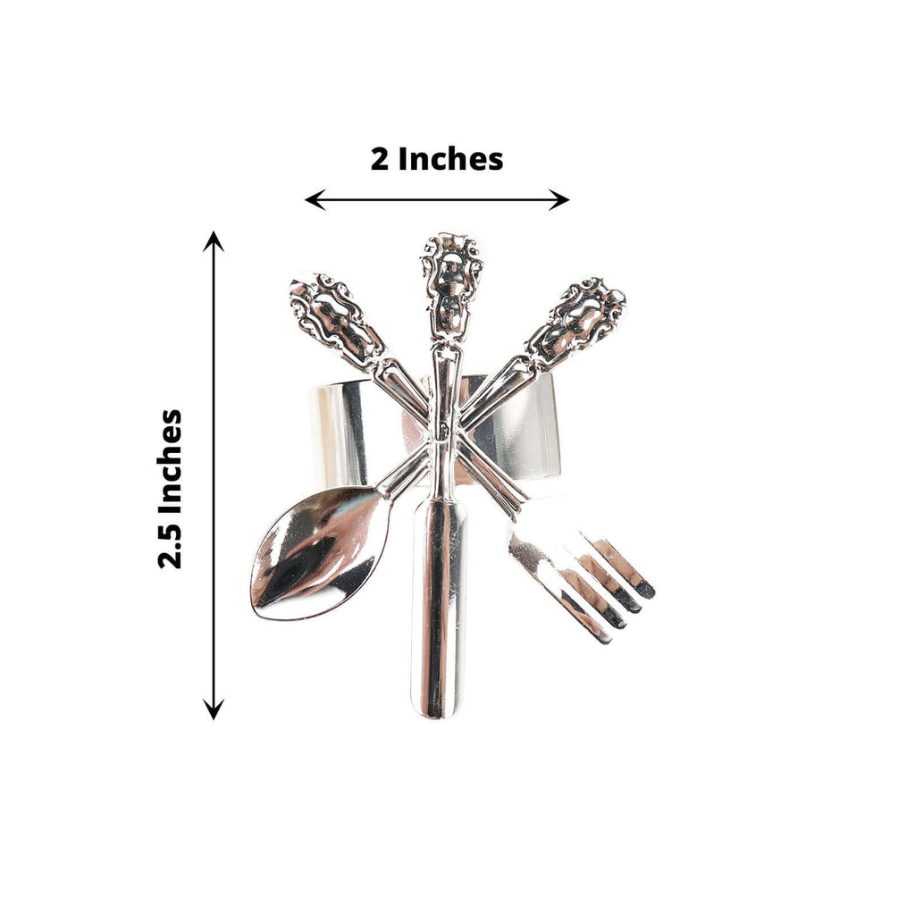 4 Pack Silver Metal Fork Knife Spoon Design Napkin Rings - Utensil Themed Napkin Holders - Bell Racket Store