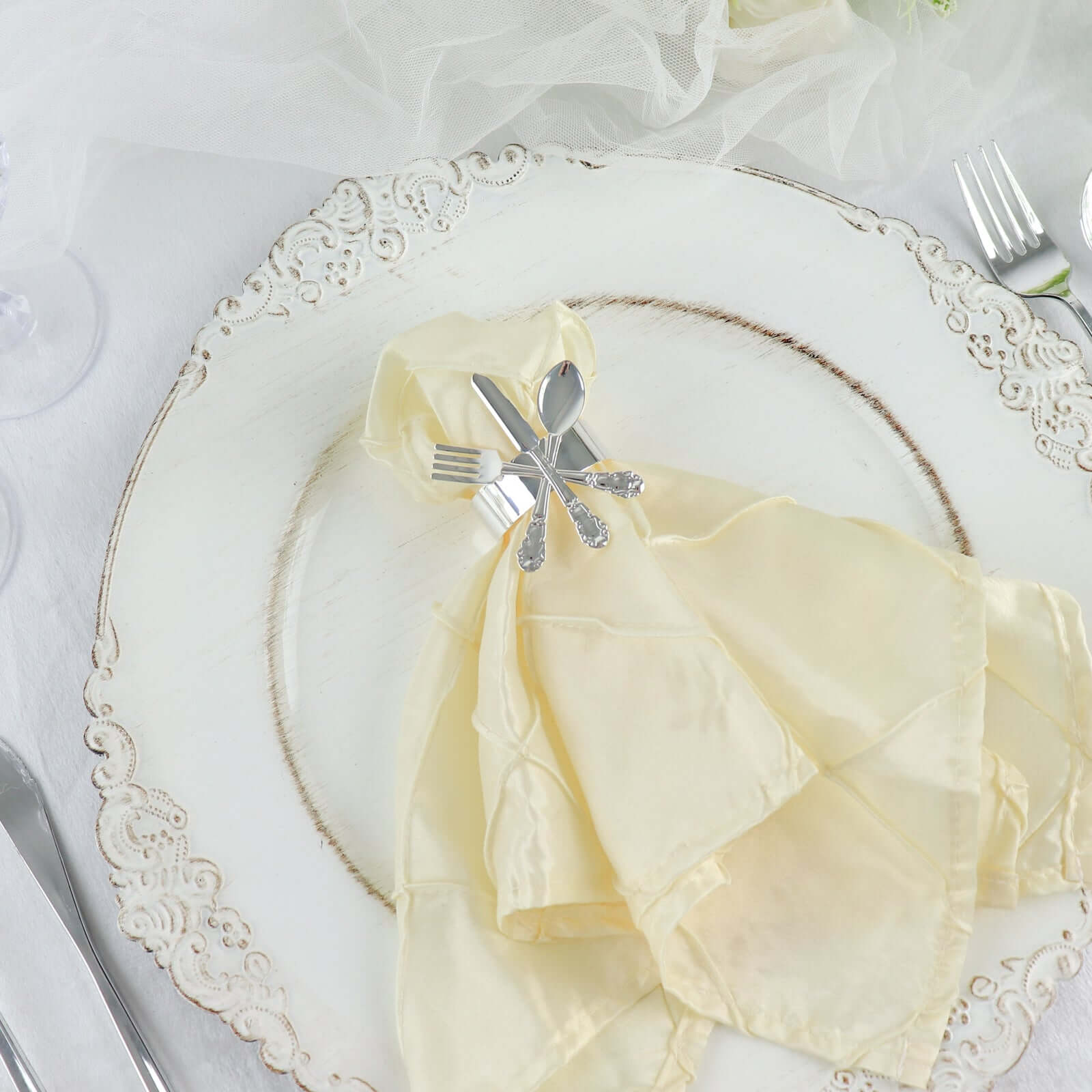 4 Pack Silver Metal Fork Knife Spoon Design Napkin Rings - Utensil Themed Napkin Holders - Bell Racket Store