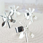 4 Pack Silver Metal Fork Knife Spoon Design Napkin Rings - Utensil Themed Napkin Holders - Bell Racket Store