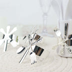 4 Pack Silver Metal Fork Knife Spoon Design Napkin Rings - Utensil Themed Napkin Holders - Bell Racket Store