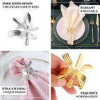 4 Pack Silver Metal Fork Knife Spoon Design Napkin Rings - Utensil Themed Napkin Holders - Bell Racket Store