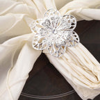4 Pack Silver Metal Hollow Sun Flower Napkin Rings, Modern Flower Shaped Napkin Bands - Bell Racket Store
