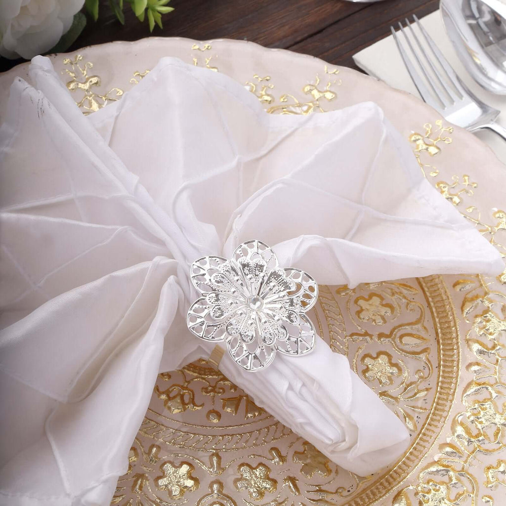 4 Pack Silver Metal Hollow Sun Flower Napkin Rings, Modern Flower Shaped Napkin Bands - Bell Racket Store