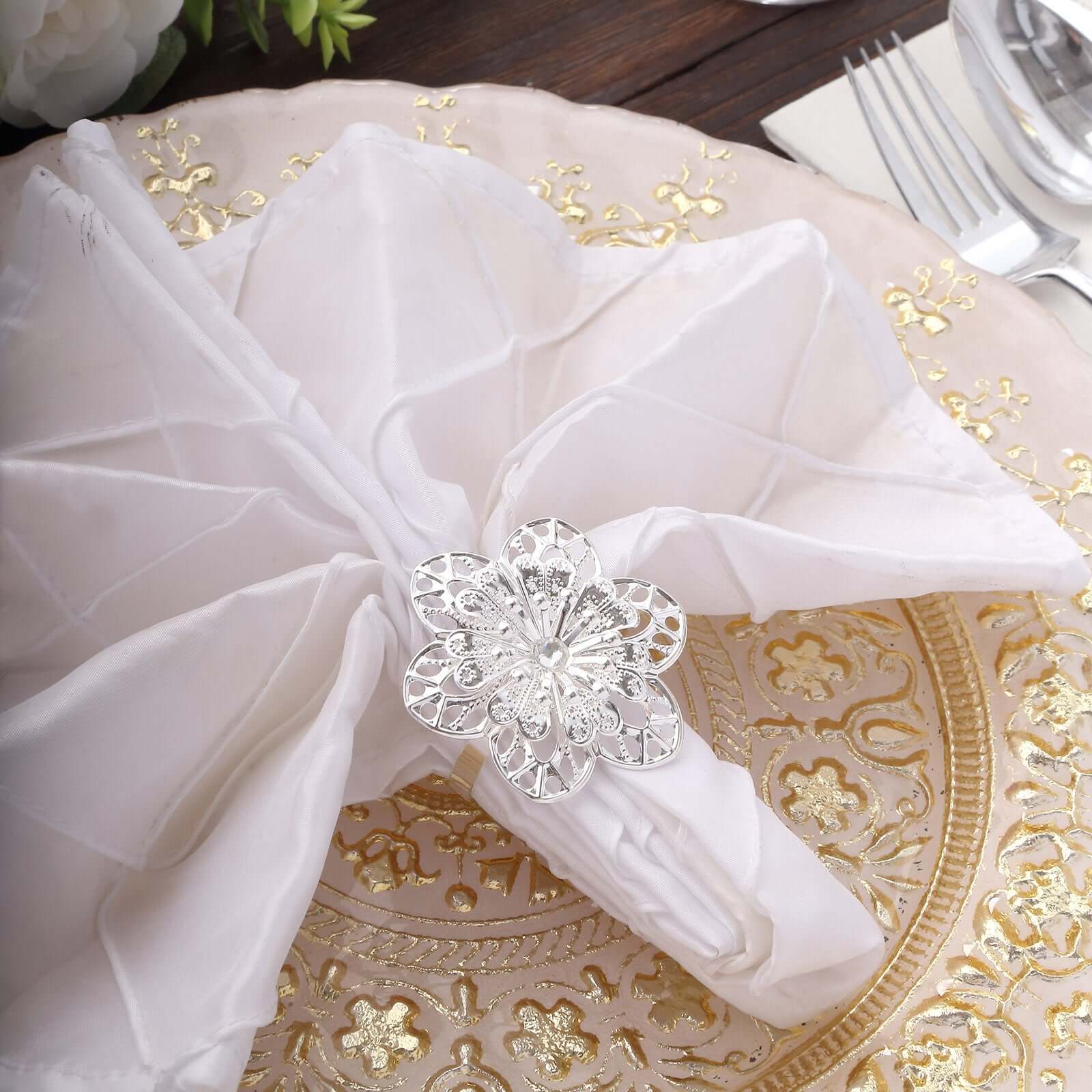 4 Pack Silver Metal Hollow Sun Flower Napkin Rings, Modern Flower Shaped Napkin Bands - Bell Racket Store