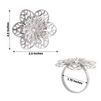 4 Pack Silver Metal Hollow Sun Flower Napkin Rings, Modern Flower Shaped Napkin Bands - Bell Racket Store