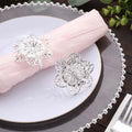 4 Pack Silver Metal Hollow Sun Flower Napkin Rings, Modern Flower Shaped Napkin Bands - Bell Racket Store