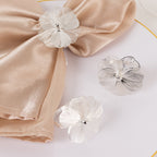 4 Pack Silver Metal Jasmine Flower Napkin Holders with Pearl Center, Decorative Floral Napkin Ring Bands - 2" - Bell Racket Store