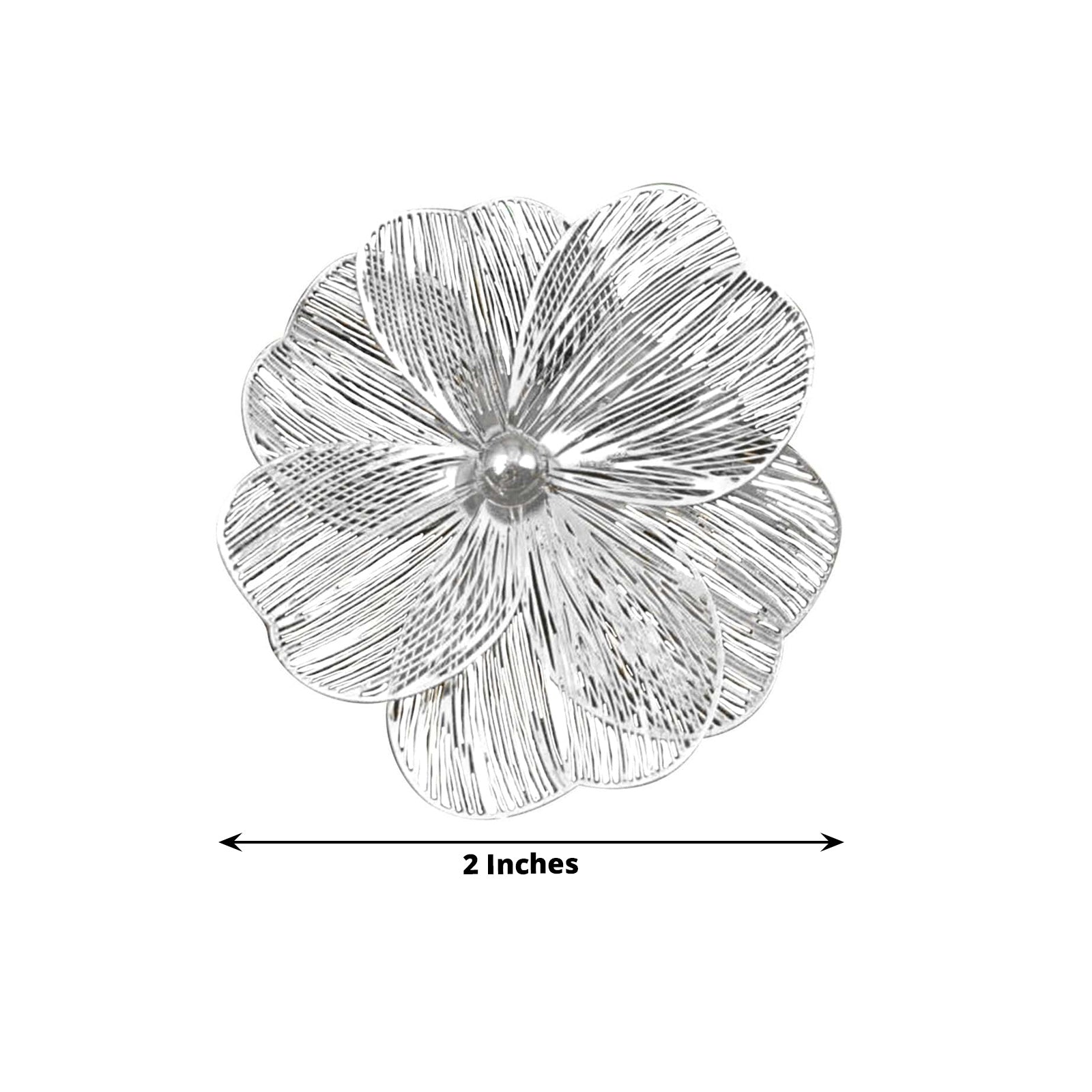 4 Pack Silver Metal Jasmine Flower Napkin Holders with Pearl Center, Decorative Floral Napkin Ring Bands - 2" - Bell Racket Store