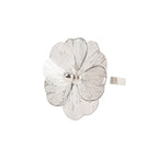 4 Pack Silver Metal Jasmine Flower Napkin Holders with Pearl Center, Decorative Floral Napkin Ring Bands - 2" - Bell Racket Store