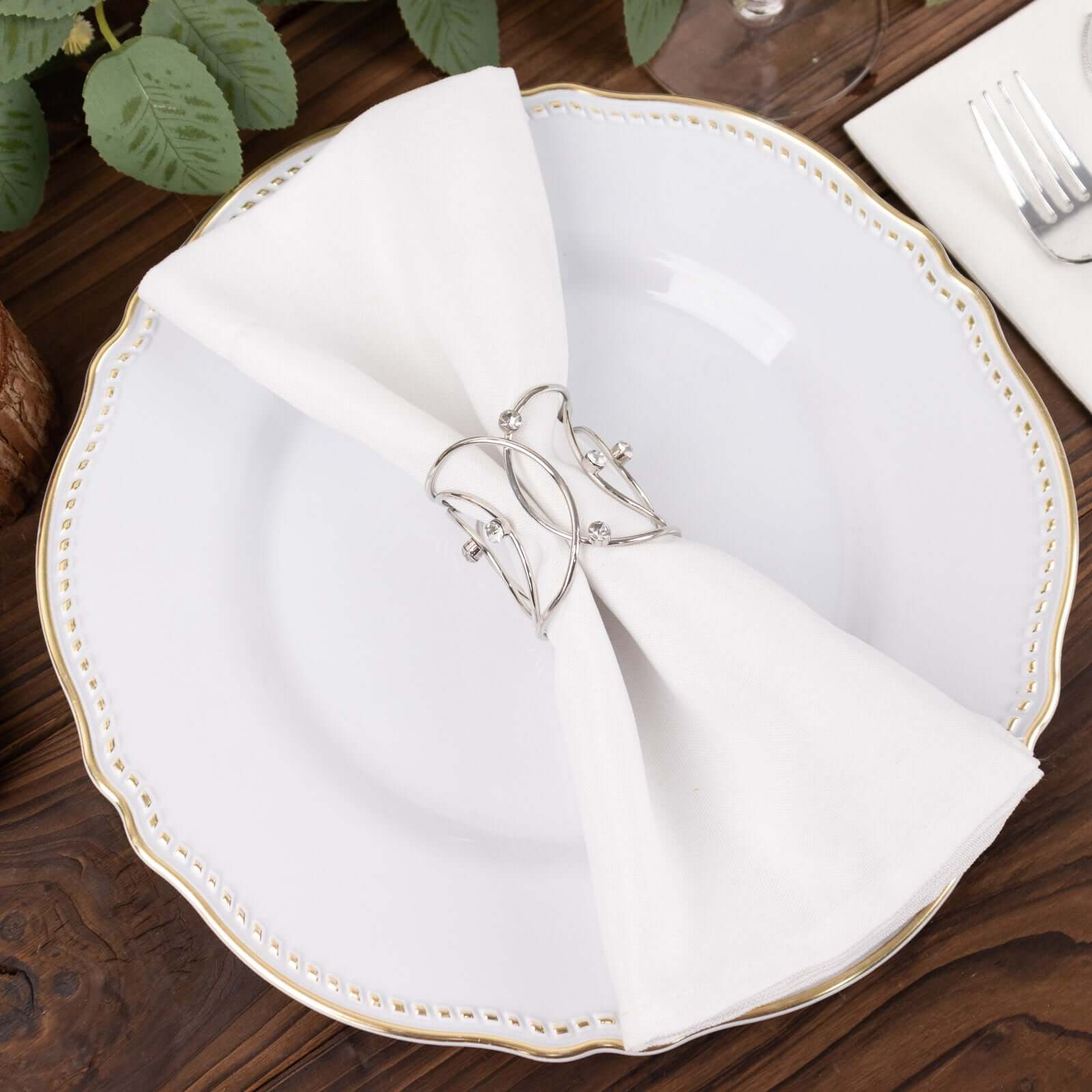 4 Pack Silver Metal Napkin Rings, Hollow Woven Style With Rhinestones, Elegant Napkin Holders - Bell Racket Store