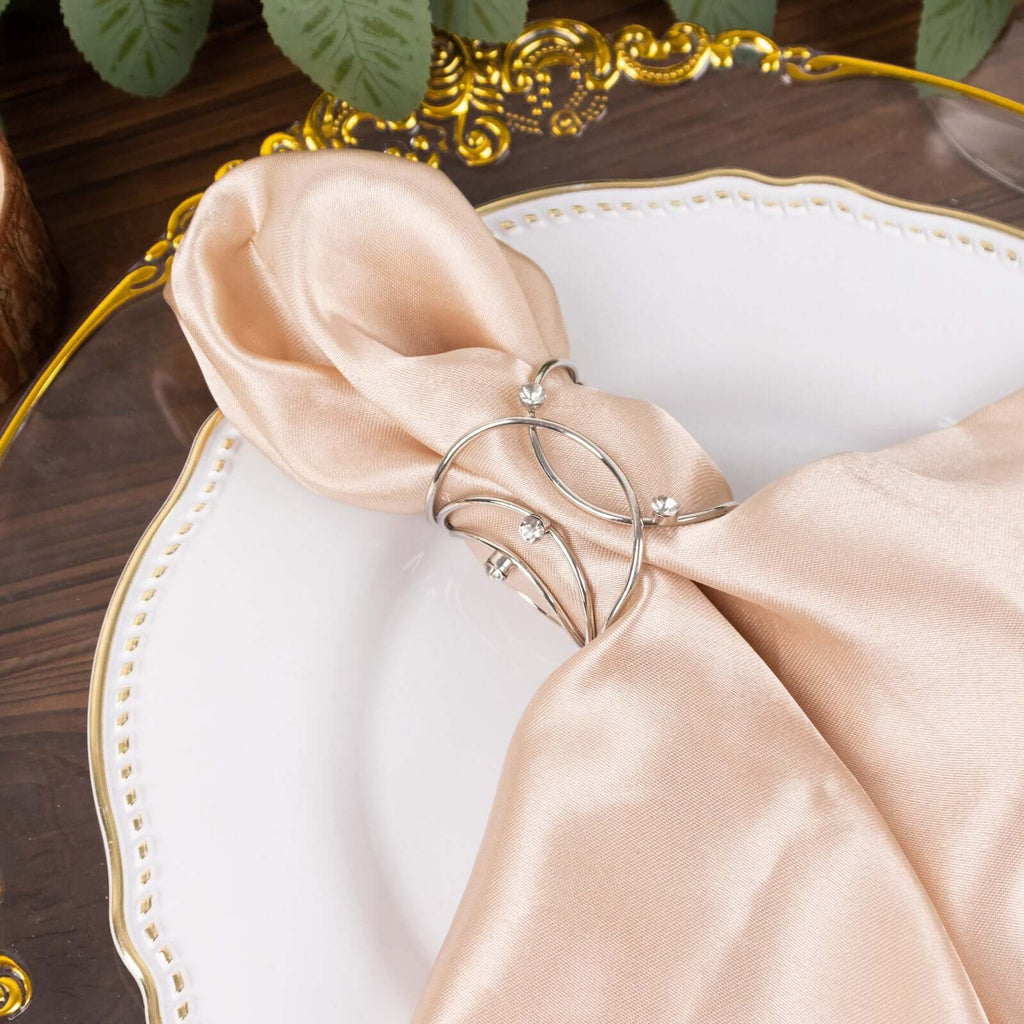 4 Pack Silver Metal Napkin Rings, Hollow Woven Style With Rhinestones, Elegant Napkin Holders - Bell Racket Store