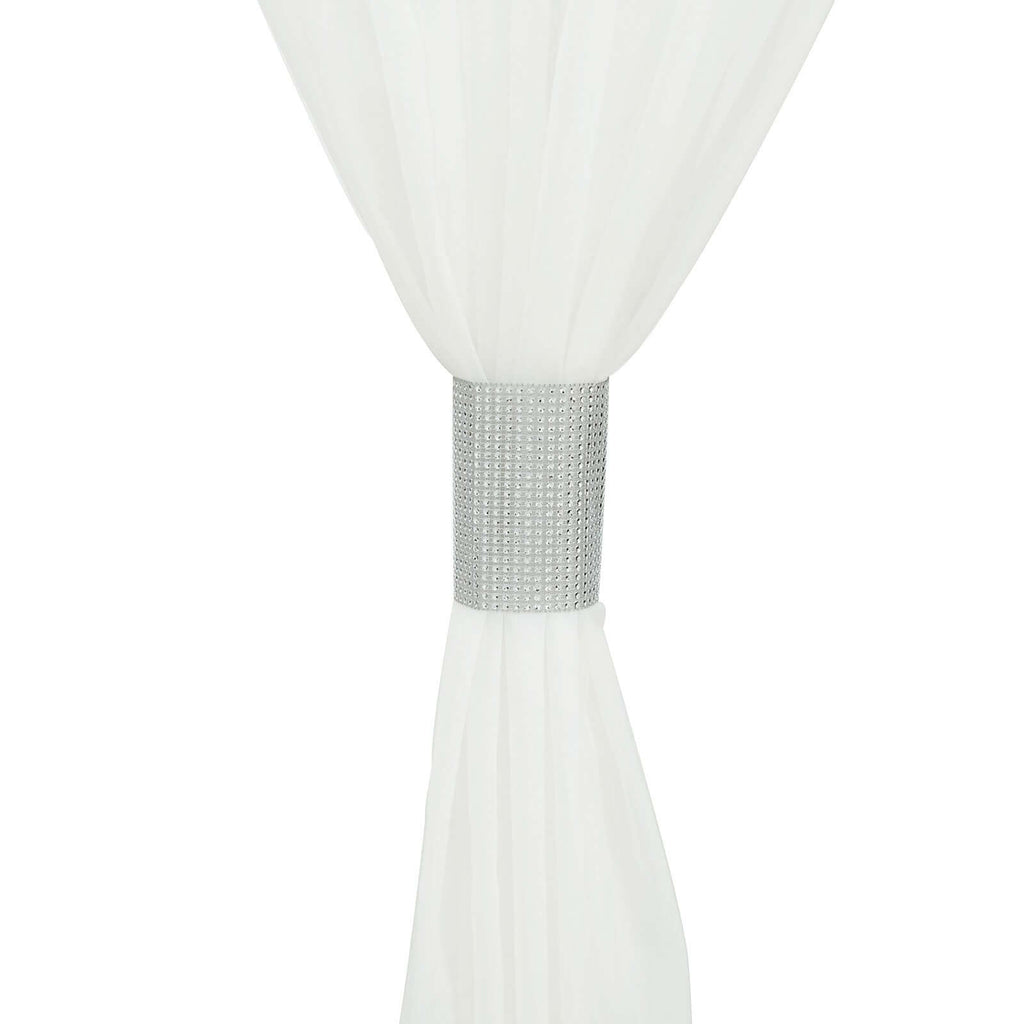 4 Pack Silver Rhinestone Mesh Velcro Backdrop Curtain Bands, Large Chair Sash Clip Tie Backs - 5"X10" - Bell Racket Store