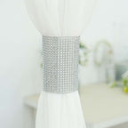 4 Pack Silver Rhinestone Mesh Velcro Backdrop Curtain Bands, Large Chair Sash Clip Tie Backs - 5"X10" - Bell Racket Store