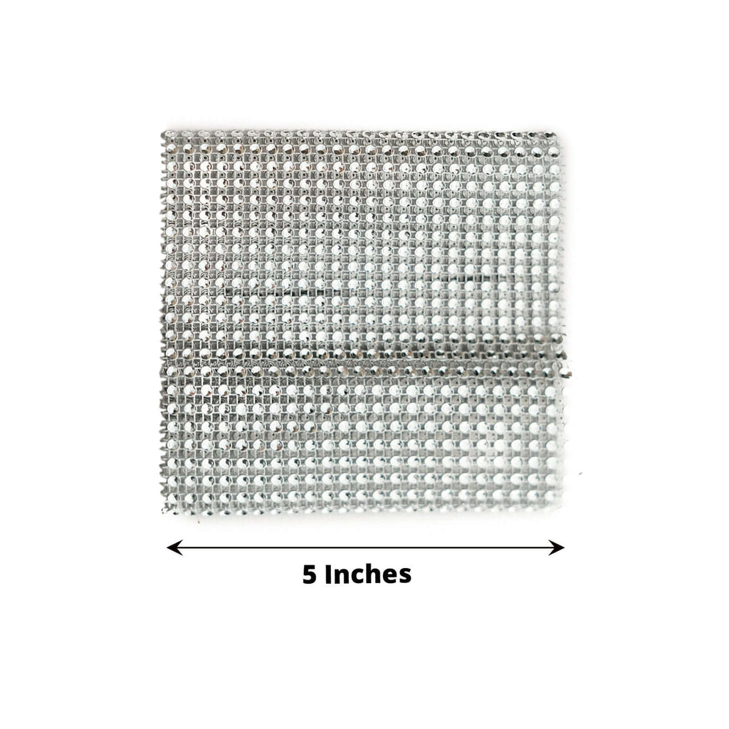 4 Pack Silver Rhinestone Mesh Velcro Backdrop Curtain Bands, Large Chair Sash Clip Tie Backs - 5"X10" - Bell Racket Store