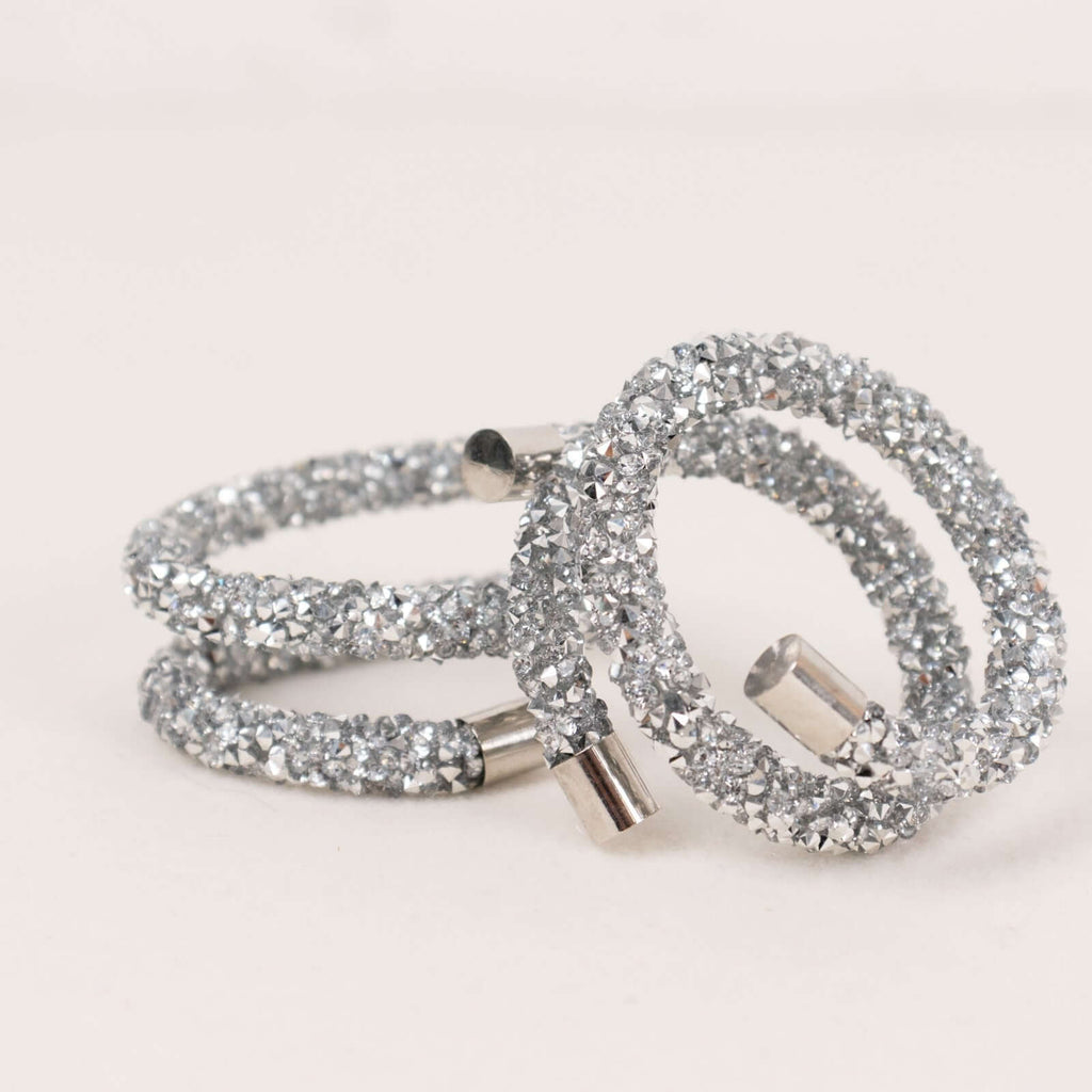 4 Pack Silver Rhinestone Swirl Napkin Rings, Sparkle Cloth Napkin Holders - Bell Racket Store