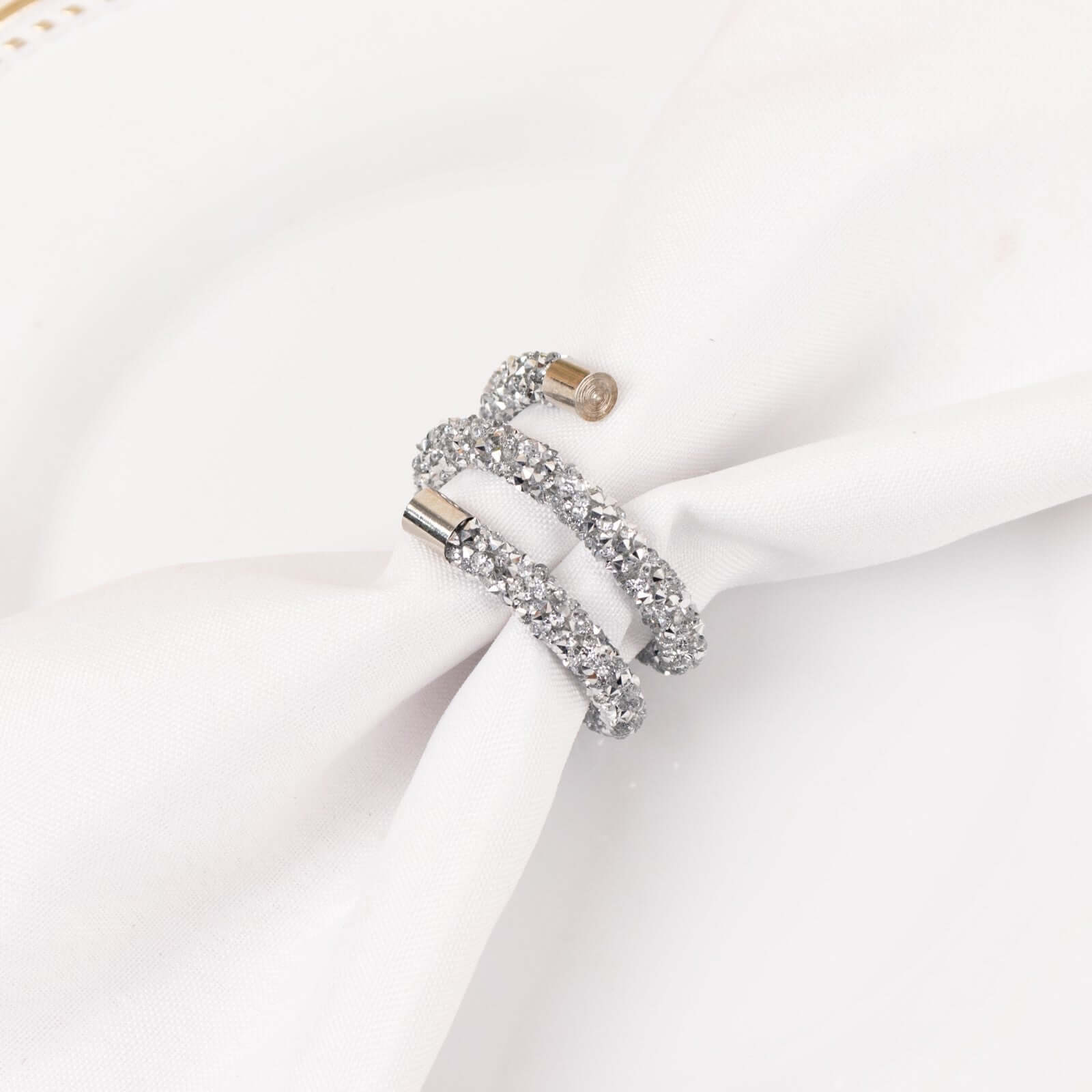 4 Pack Silver Rhinestone Swirl Napkin Rings, Sparkle Cloth Napkin Holders - Bell Racket Store
