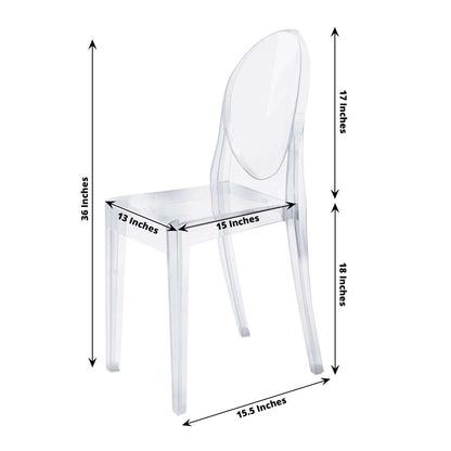 4 Pack Stackable Clear Acrylic Ghost Banquet Chairs with Oval Back, Fully Assembled Armless Event Accent Chair - Bell Racket Store