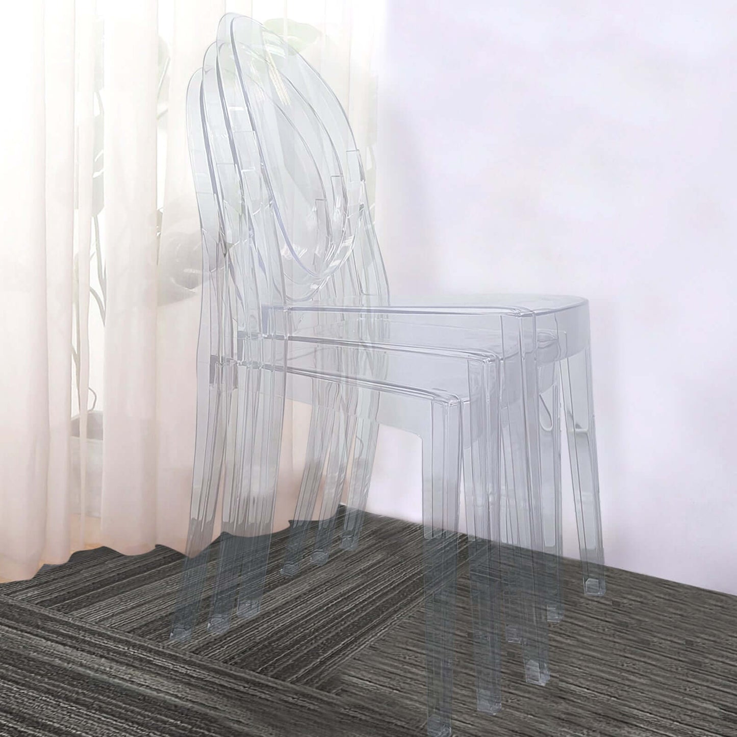 4 Pack Stackable Clear Acrylic Ghost Banquet Chairs with Oval Back, Fully Assembled Armless Event Accent Chair - Bell Racket Store