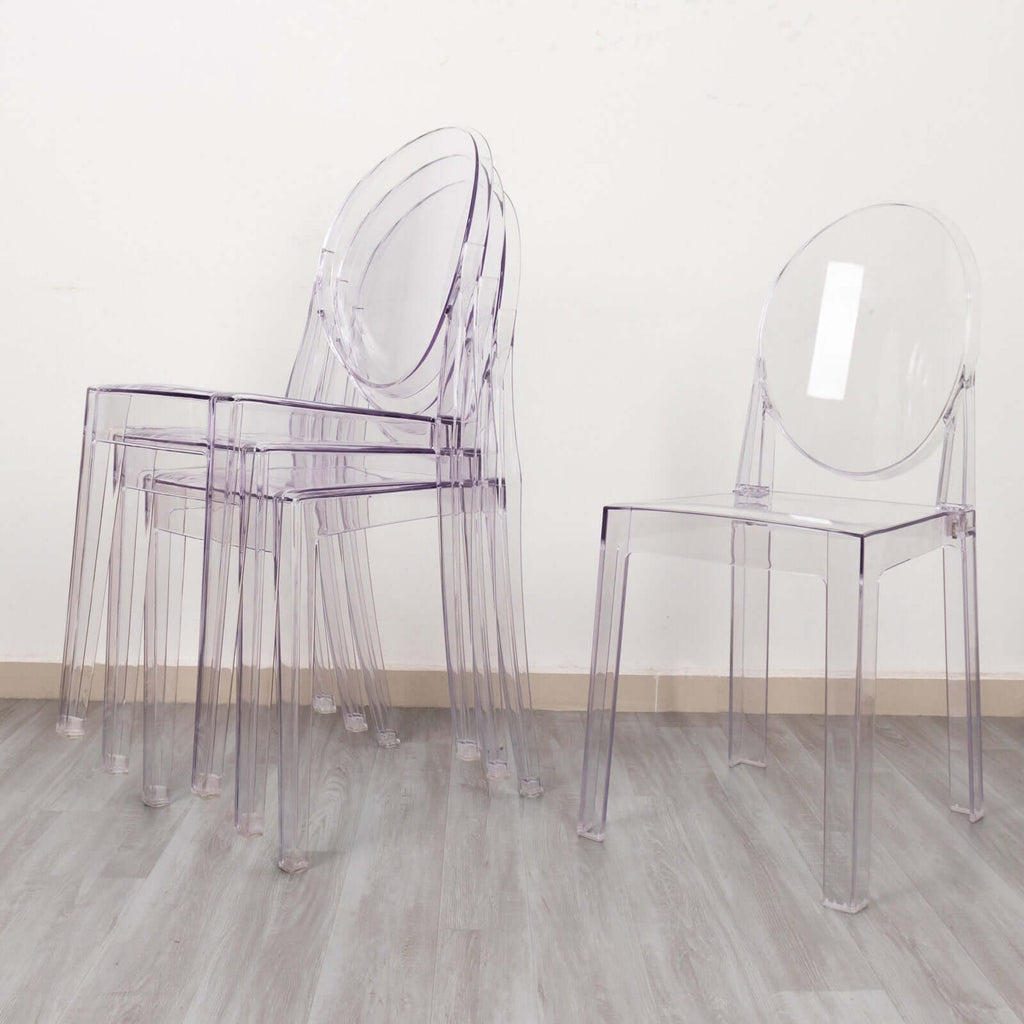 4 Pack Stackable Clear Acrylic Ghost Banquet Chairs with Oval Back, Fully Assembled Armless Event Accent Chair - Bell Racket Store