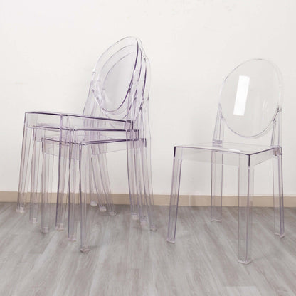 4 Pack Stackable Clear Acrylic Ghost Banquet Chairs with Oval Back, Fully Assembled Armless Event Accent Chair - Bell Racket Store