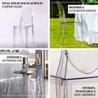 4 Pack Stackable Clear Acrylic Ghost Banquet Chairs with Oval Back, Fully Assembled Armless Event Accent Chair - Bell Racket Store