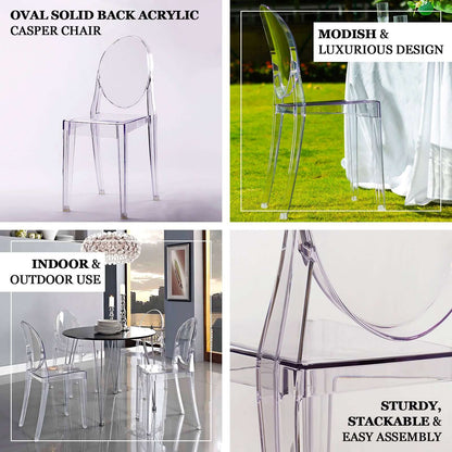 4 Pack Stackable Clear Acrylic Ghost Banquet Chairs with Oval Back, Fully Assembled Armless Event Accent Chair - Bell Racket Store