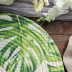 4 - Pack Table Placemats Tropical Leaf Design Green Cotton Round - Woven Indoor/Outdoor Dining Mats 15" - Bell Racket Store
