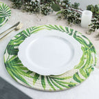 4 - Pack Table Placemats Tropical Leaf Design Green Cotton Round - Woven Indoor/Outdoor Dining Mats 15" - Bell Racket Store