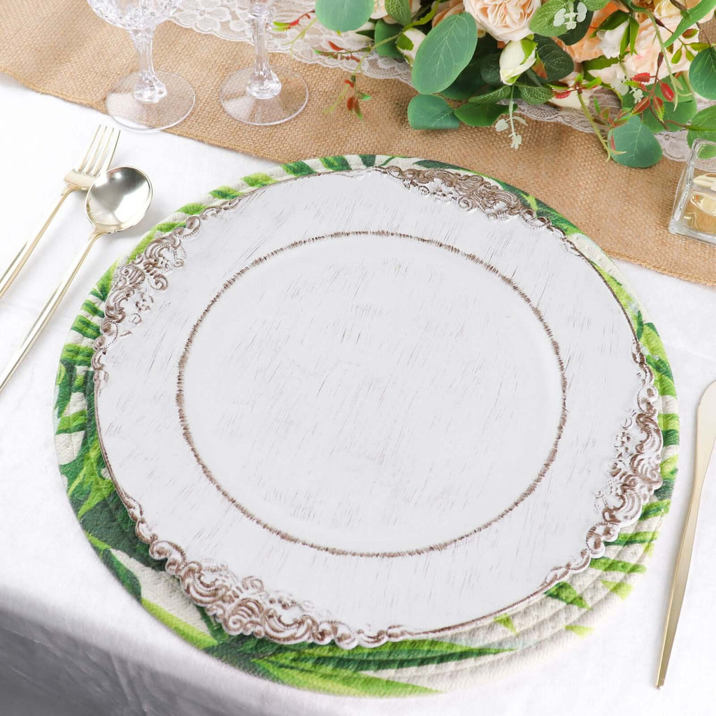 4 - Pack Table Placemats Tropical Leaf Design Green Cotton Round - Woven Indoor/Outdoor Dining Mats 15" - Bell Racket Store