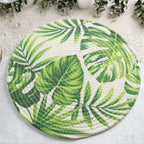 4 - Pack Table Placemats Tropical Leaf Design Green Cotton Round - Woven Indoor/Outdoor Dining Mats 15" - Bell Racket Store
