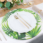 4 - Pack Table Placemats Tropical Leaf Design Green Cotton Round - Woven Indoor/Outdoor Dining Mats 15" - Bell Racket Store