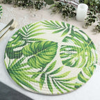 4 - Pack Table Placemats Tropical Leaf Design Green Cotton Round - Woven Indoor/Outdoor Dining Mats 15" - Bell Racket Store