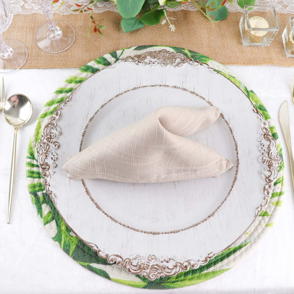 4 - Pack Table Placemats Tropical Leaf Design Green Cotton Round - Woven Indoor/Outdoor Dining Mats 15" - Bell Racket Store