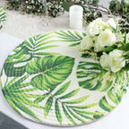 4 - Pack Table Placemats Tropical Leaf Design Green Cotton Round - Woven Indoor/Outdoor Dining Mats 15" - Bell Racket Store