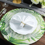 4 - Pack Table Placemats Tropical Leaf Design Green Cotton Round - Woven Indoor/Outdoor Dining Mats 15" - Bell Racket Store